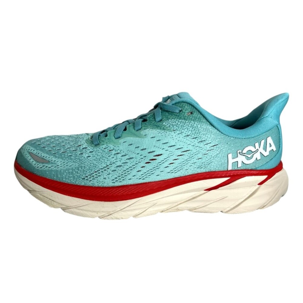 Hoka One One Women's Clifton 8 Running Shoe Sneaker  Size 9.5B  Eggshell / Blue - Picture 6 of 12